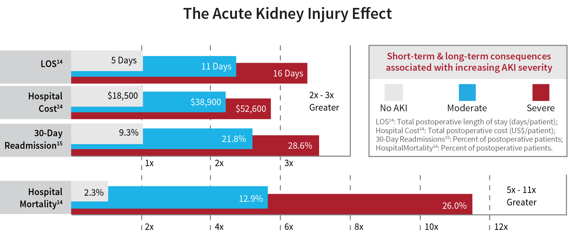 Acute kidney injury increases hospital stay lengths, treatment costs, hospital readmissions and mortality rates.